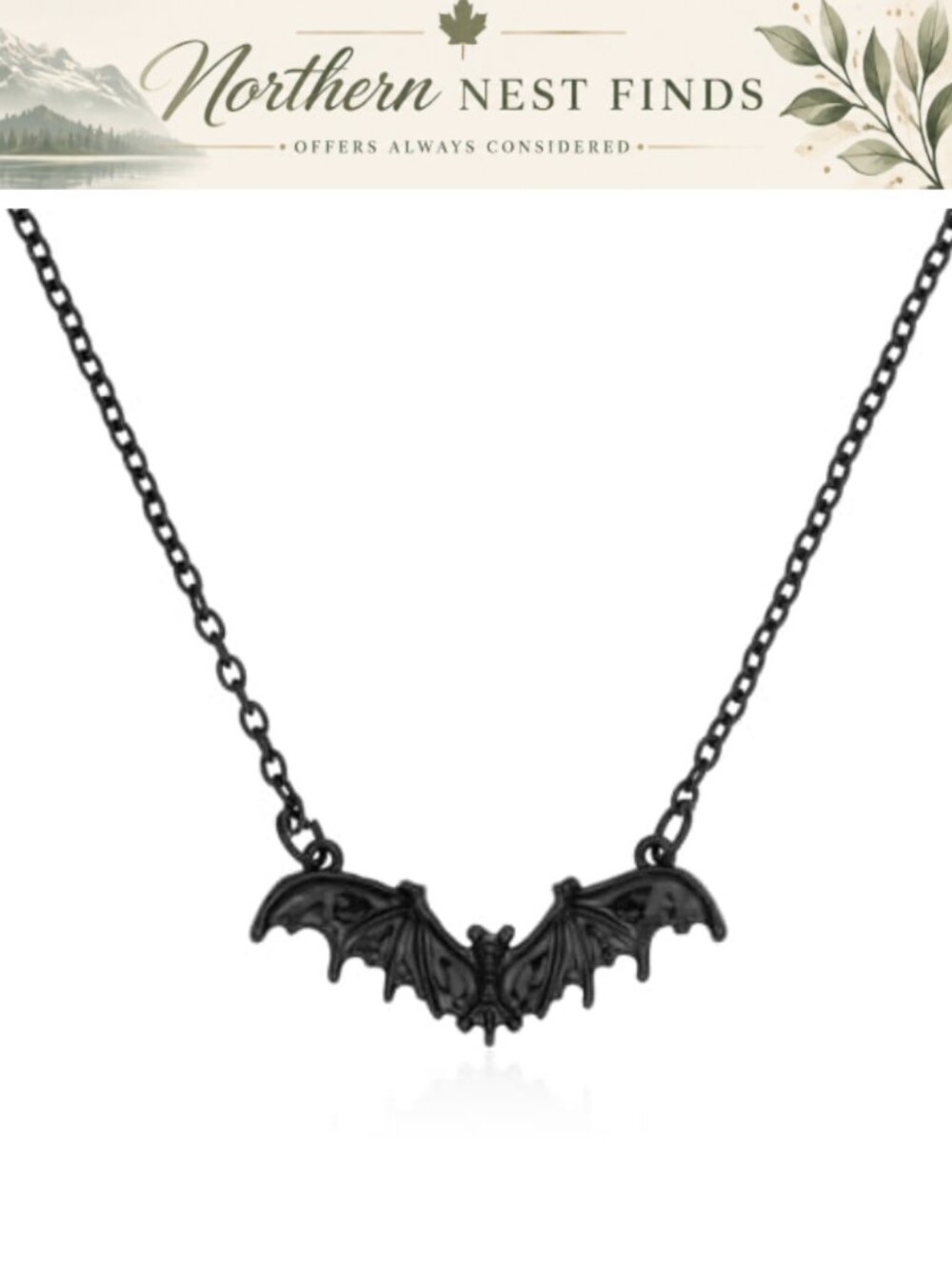 Gothic Bat Pendant Necklace Metal Chain Halloween Vampire